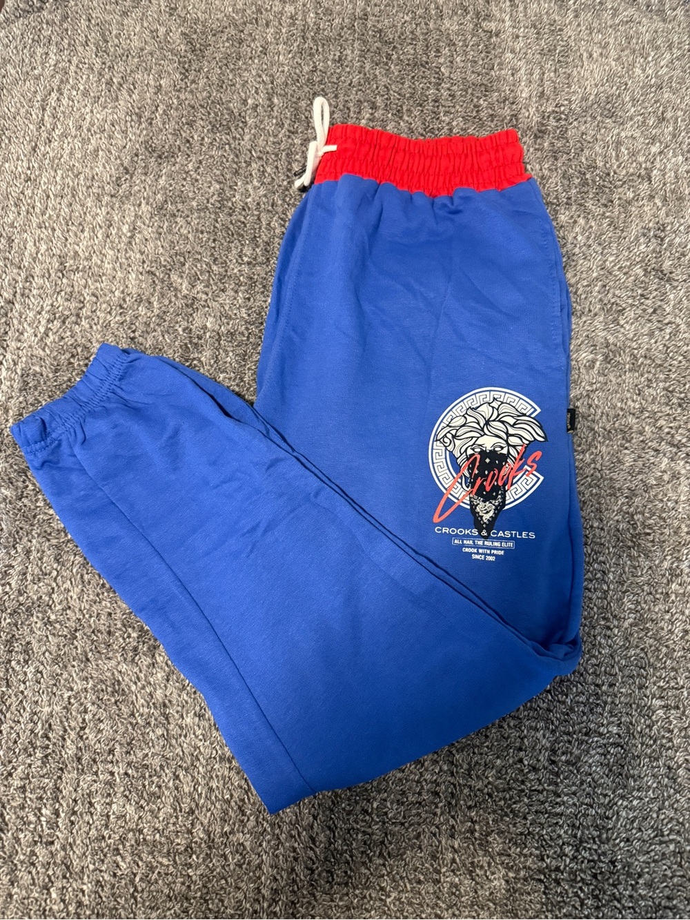 Crooks & Castles Royal Blue Graphic Tee with Red Script